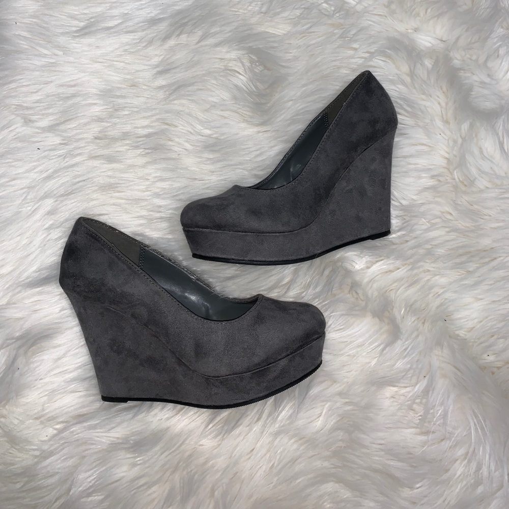 Grey Suede Wedges NWOT